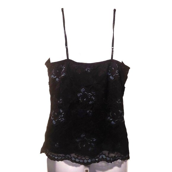 Kay Celine Black/Blue Lacy Grunge, Goth, Rocker Coquette Y2k Tank - Picture 2 of 9